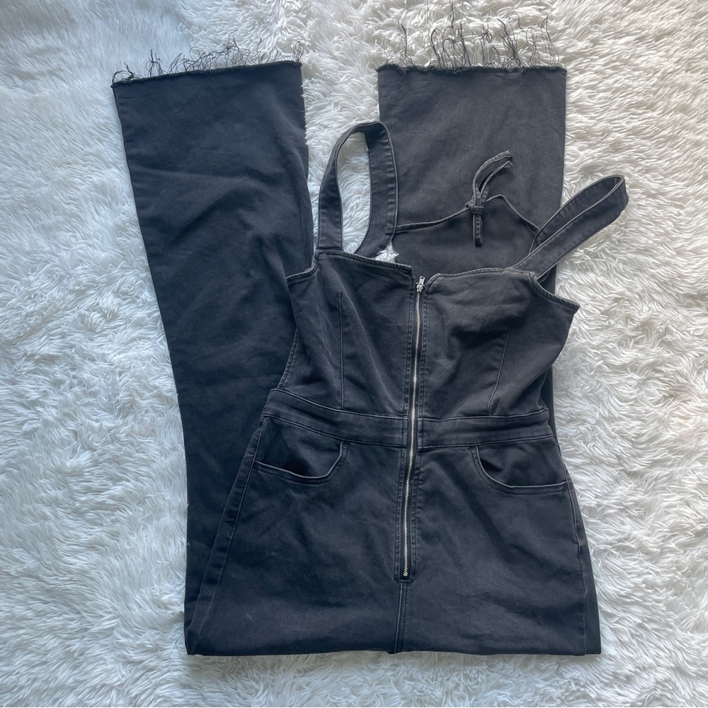 Free People We the Free Curvy 2nd Ave Bootcut Fit Black Denim Jumpsuit - Picture 4 of 12